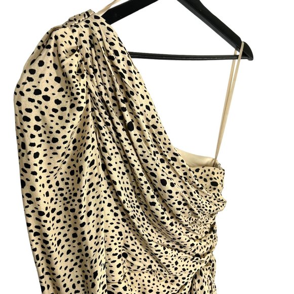 Ieena for MacDuggal Cream Black Cheetah Print One Long Sleeve Short Dress 4 - Picture 2 of 10